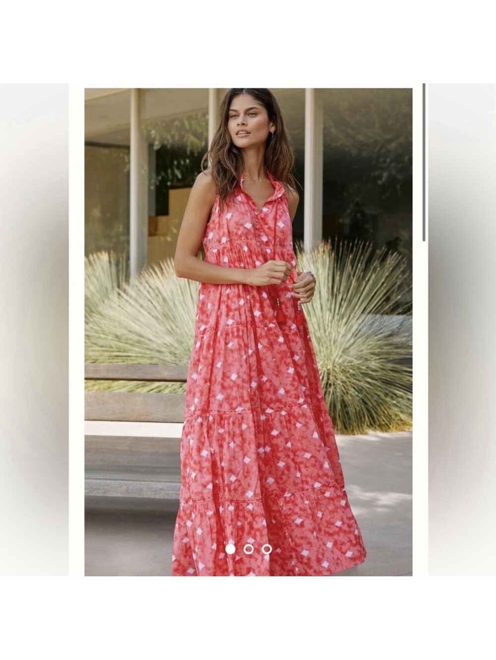 Anthropologie Ro’s Garden Sofia Maxi Dress Tiered Red Pink Boho Large L